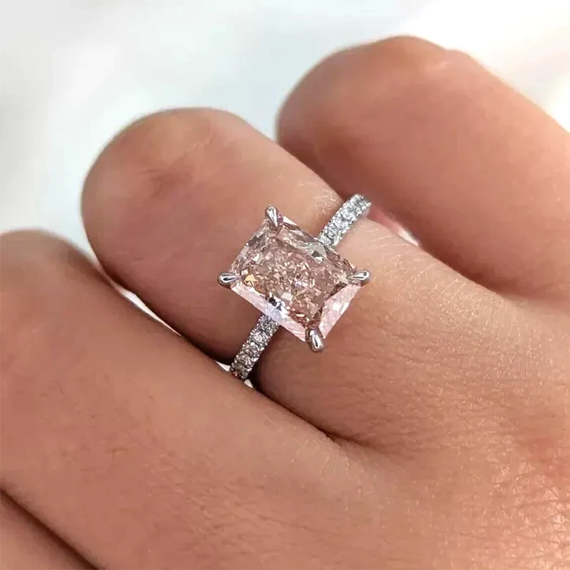Massiver 950-Platin-2 Karat VS-VVS Pink Radiant CVD HPHT Lab Grown Diamond IGI-Zertifikat Verlobungs- und Ehering für Damen – Detail 6