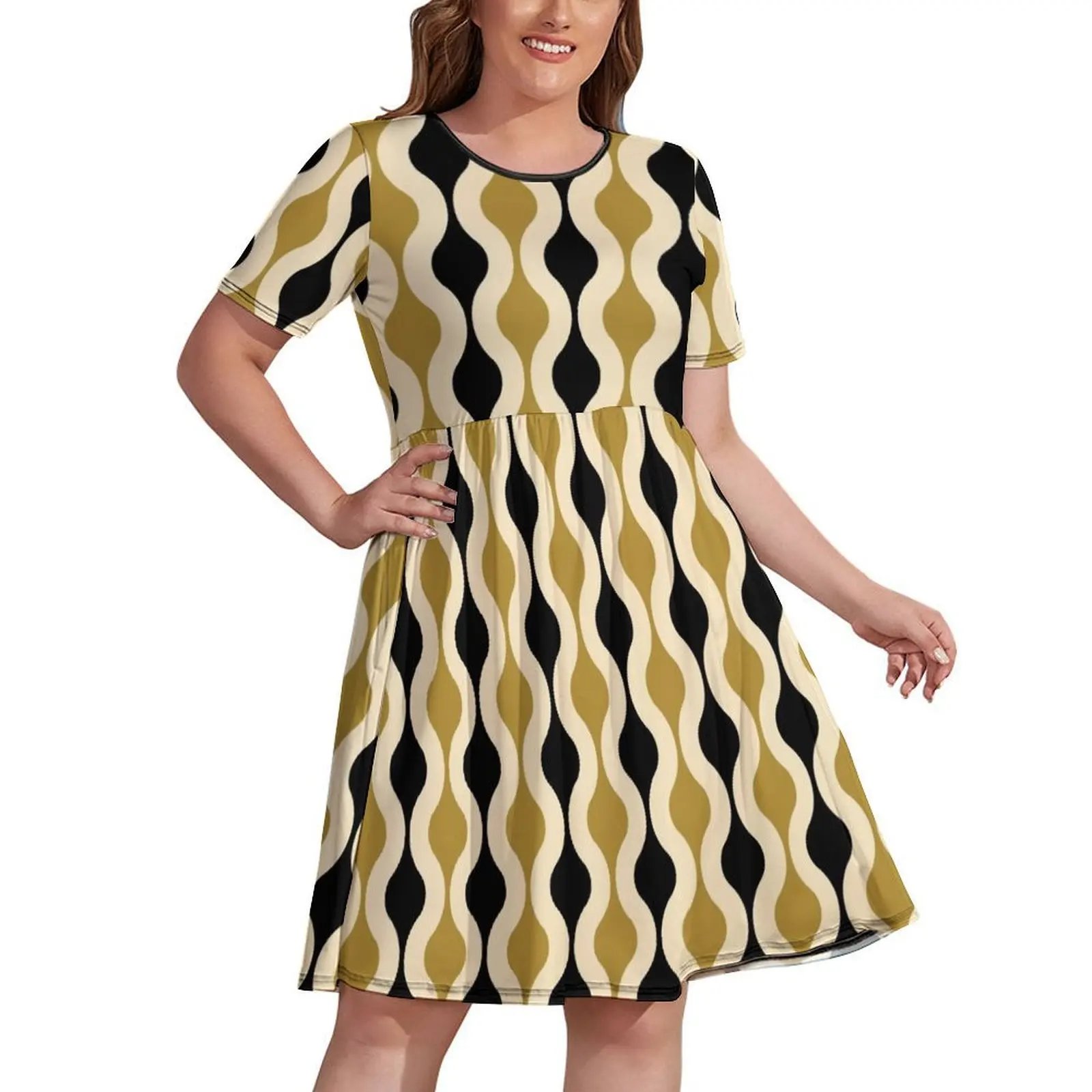 

Groovy 70's pattern black and gold Dress prom dresses 2024 Women's long dress