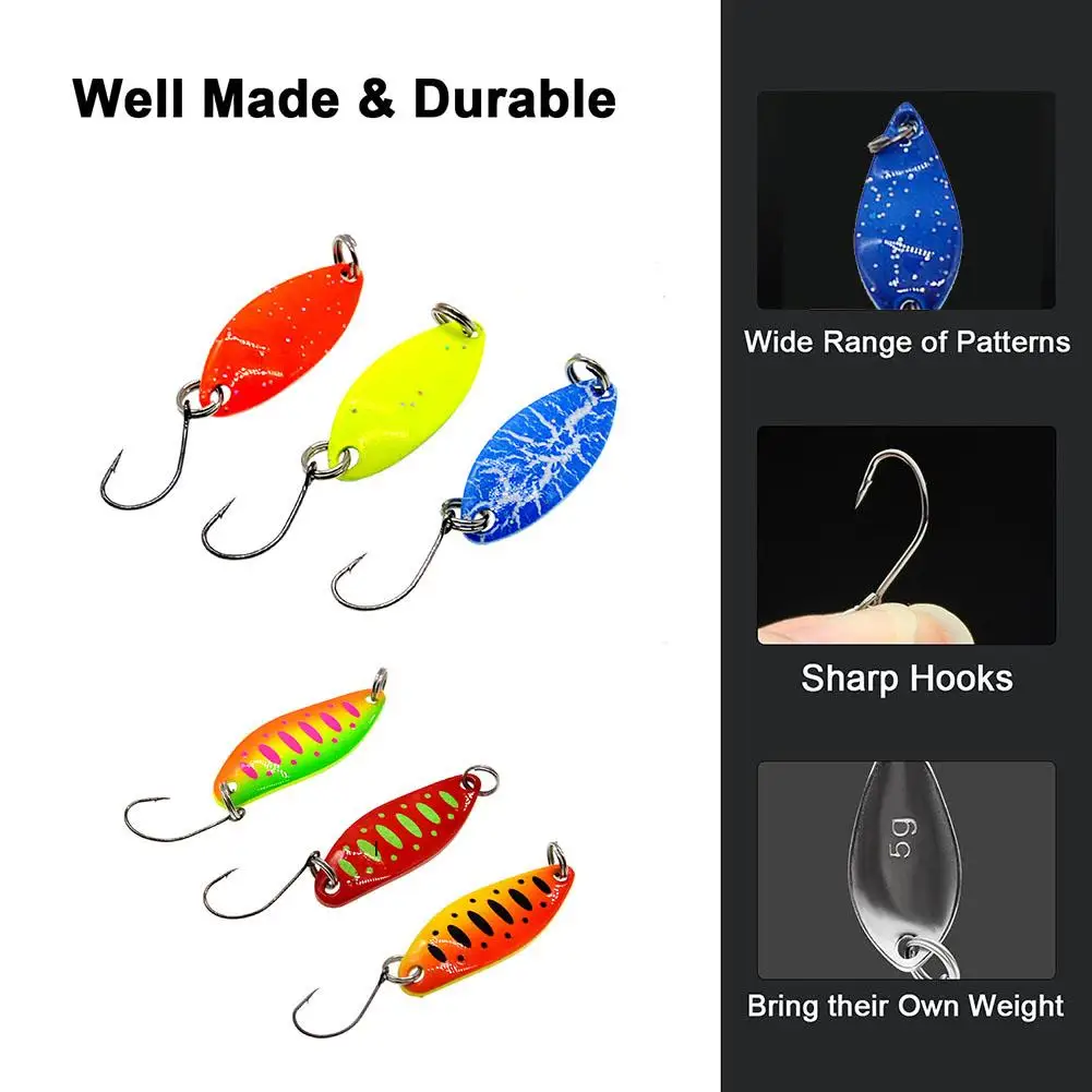 12pcs 2.5g/3g3.5g/5g Colorful Fishing Spoon Lure Set Fishing Spinner Hard  Baits For Trout Bass Salmon