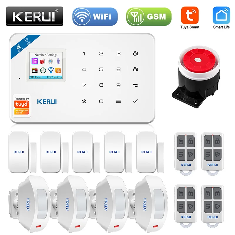 

Система охранной сигнализации KERUI W181 Tuya, Wi-Fi GSM сигнализация для умного дома, управление через приложение, датчик движения, 6 языков, сигнализация для гаража
