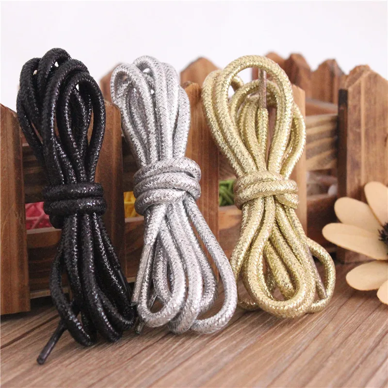 Round Colorful Shoelaces Glitter White Metallic Shiny gold silver Flat shoe laces sports running Lace sneakers