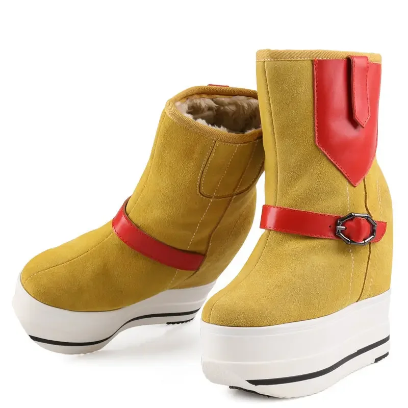 

Krasovki 14cm Suede Genuine Leather Platform Wedge Warm Ankle Booties Autumn Warm Shoes Winter Plush Women Boots Spring Slip On