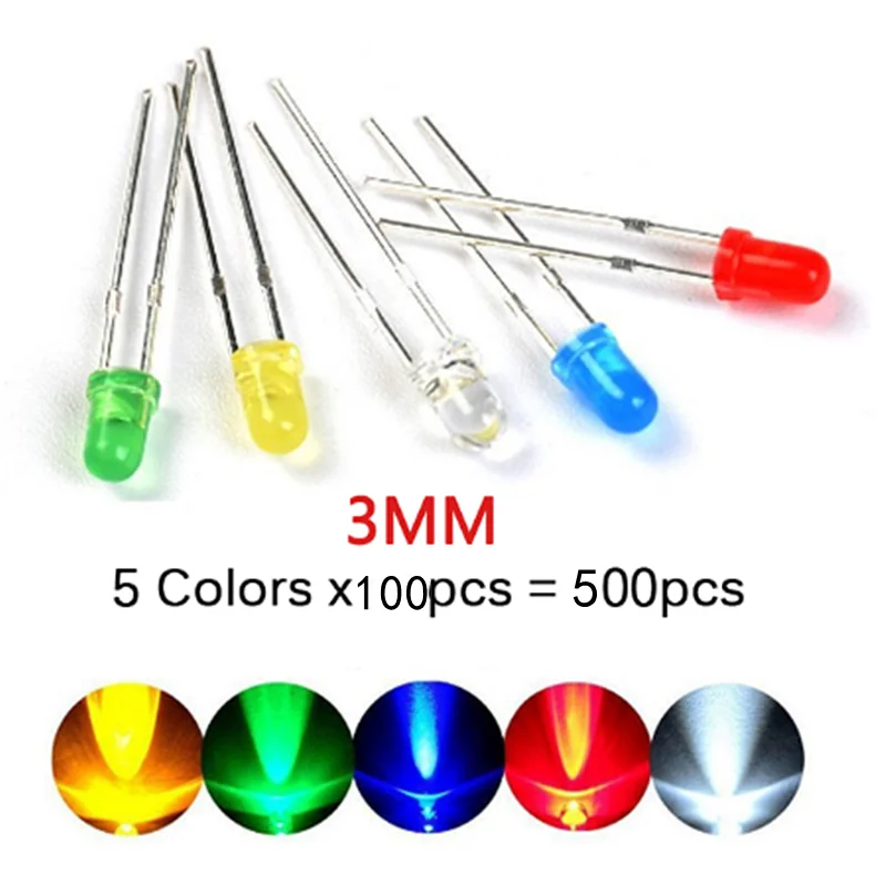 300 pz 3mm F3 5 colori Assortimento k LED diodi emettori di luce