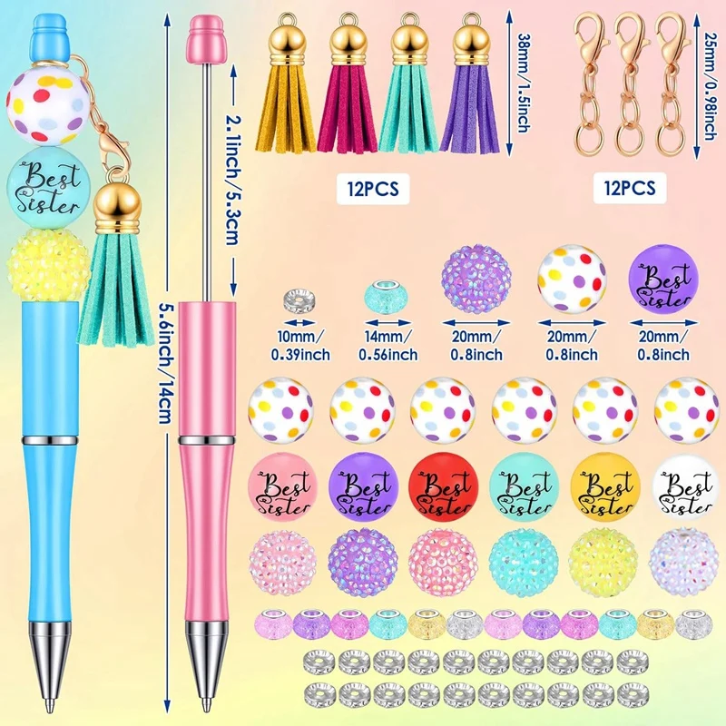 다양한 색상의 비즈 펜, 대량 비즈 펜, DIY 만들기 키트, 어린이용 다색 볼펜, 12 개
