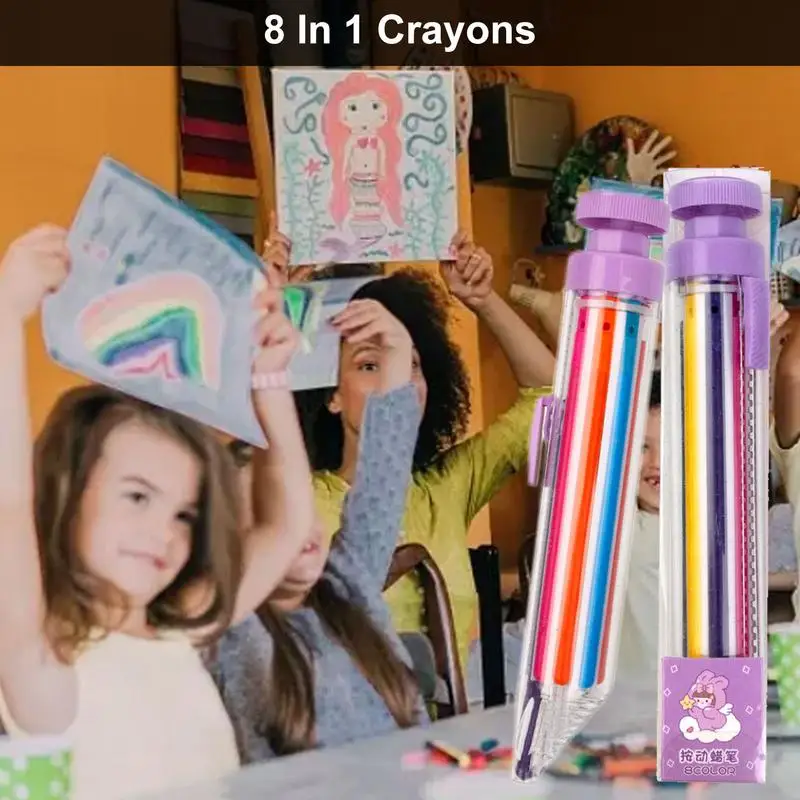 8 In 1 Multicolor Crayons Creative Push Style DIY Replaceable Oil Pastel Colored Pencil for Kids Graffiti Painting Tools oil pastels colored crayons color pencils children painting supplies