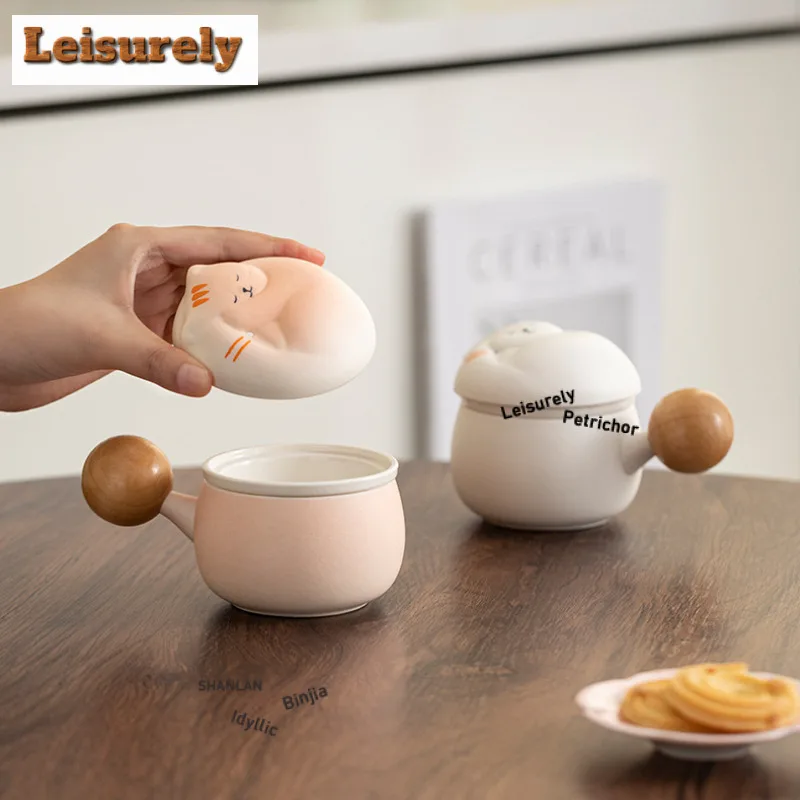 Gradient Ramp Cute Sleeping Cat Filter Tea Separator Cup Elegant Tea Mug With Infuser Tea Maker Office Water Cup Ornaments Craft