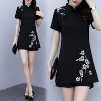 Women's Suit Chinese Style Clothes Two Piece Sets 2025 Summer New Crop Top And Shorts Retro Cheongsam Outfits Matching For Women - Image 3