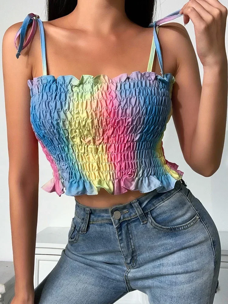 

Party Vest Women Rainbow Y2k Multicolor Sexy Sleeveless Tie-Dye Short Top All-match Fashion Casual Vest Spring and Summer Women