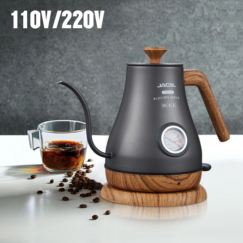 1.0L Electric Kettle Retro Gooseneck Hand Brewed Coffee Pot Slender Mouth Teapot Stainless Steel Liner Kettle with thermometer 2