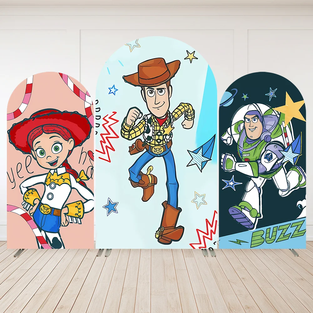 

Cartoon Toy Story Party Decoration for Kids Arch Cover Backdrop Wall Buzz Woody Baby Birthday Arched Background Banner Photocall