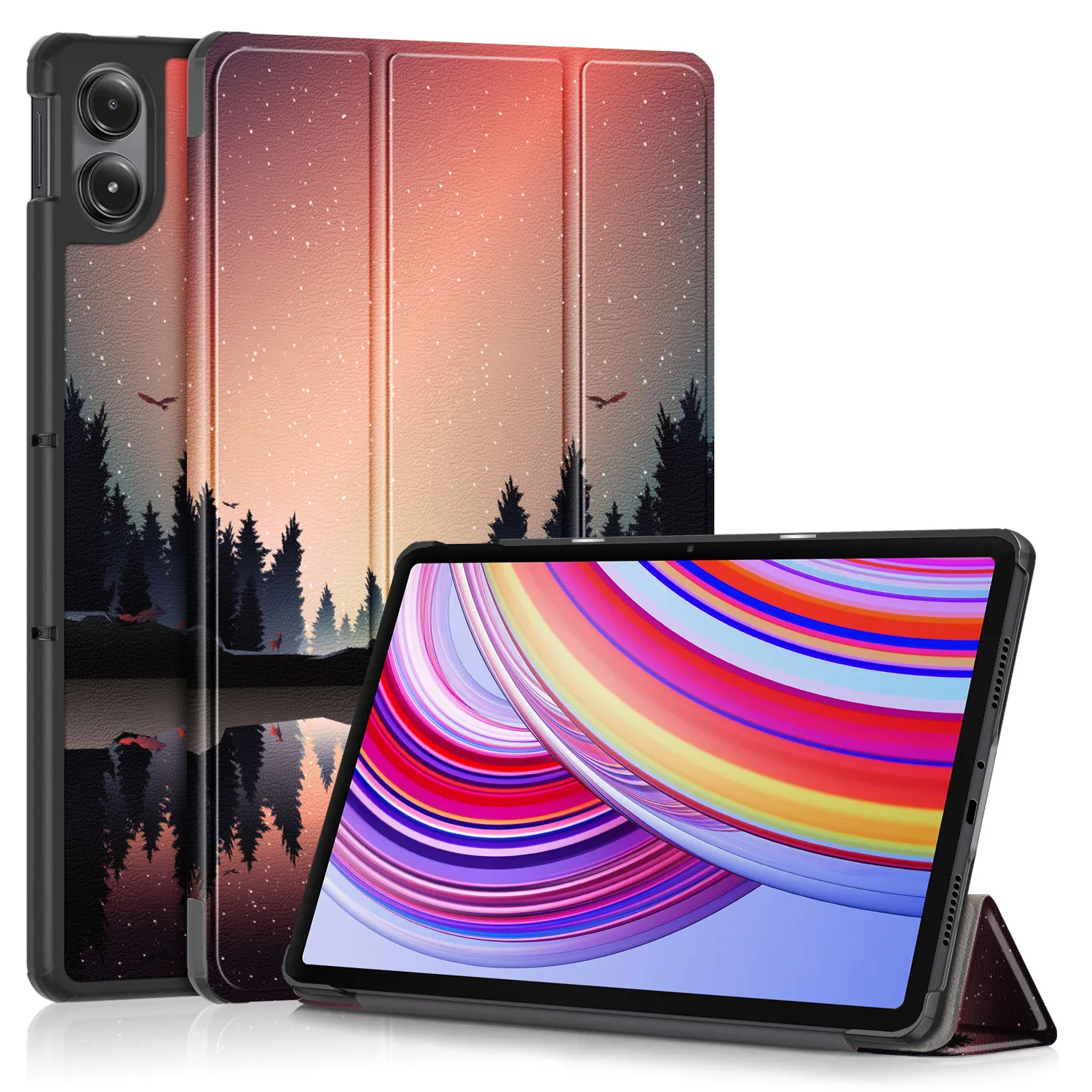 Premium PU Leather Tri-Fold Stand Tablet Case with Auto Sleep/Wake Function - Hard Back Protector