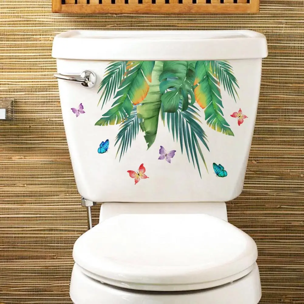 

Durable Toilet Decal Green Plant Butterflies Toilet Sticker Removable Self-adhesive Waterproof Pvc Decal for Room Wall Art