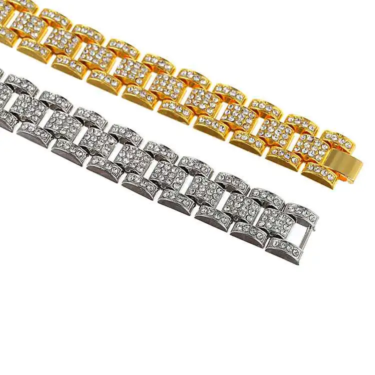 2PCS Full Bracelet Diamond Watch for Men Iced Out Watch Fashion Luxury Quartz Wristwatch HipHop Gold Watches Jewelry Set Gift