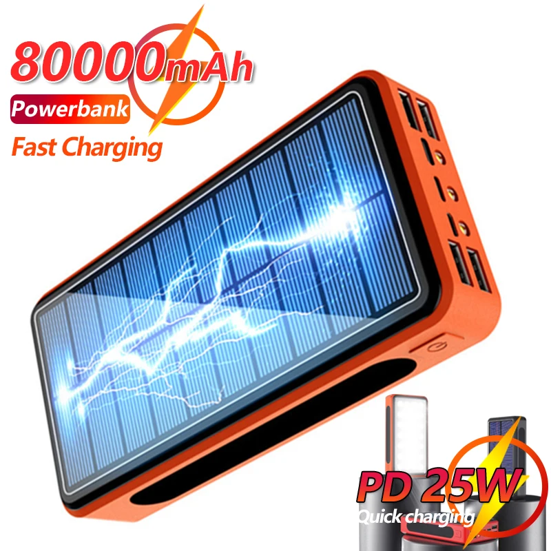 Batterie Externe Solaire Sans Fil HD4K 80000mAh – 4 Ports USB – Pour Extérieur