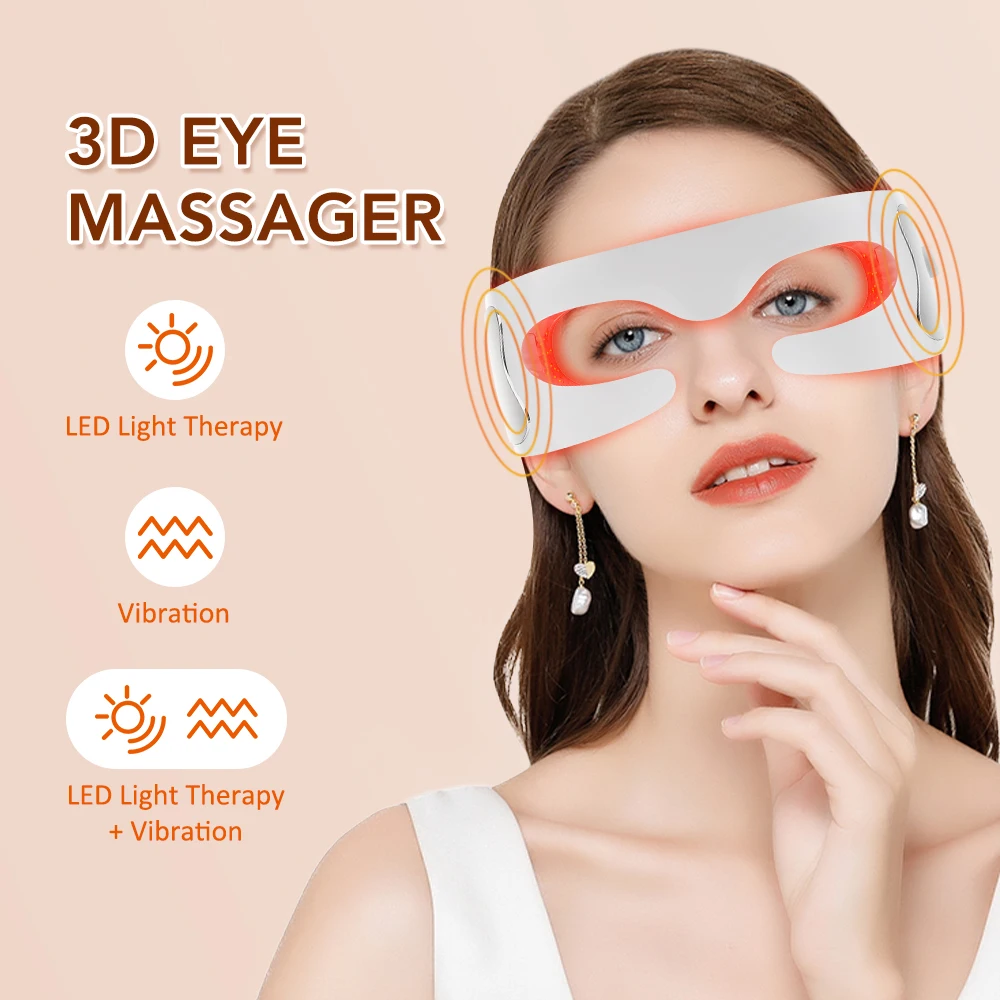 3D Eye Vibrator Massager Rechargeable LED Light 3 Modes for Eye Care Reduces Fatigue Smooths Lines Relieves Dark Circles