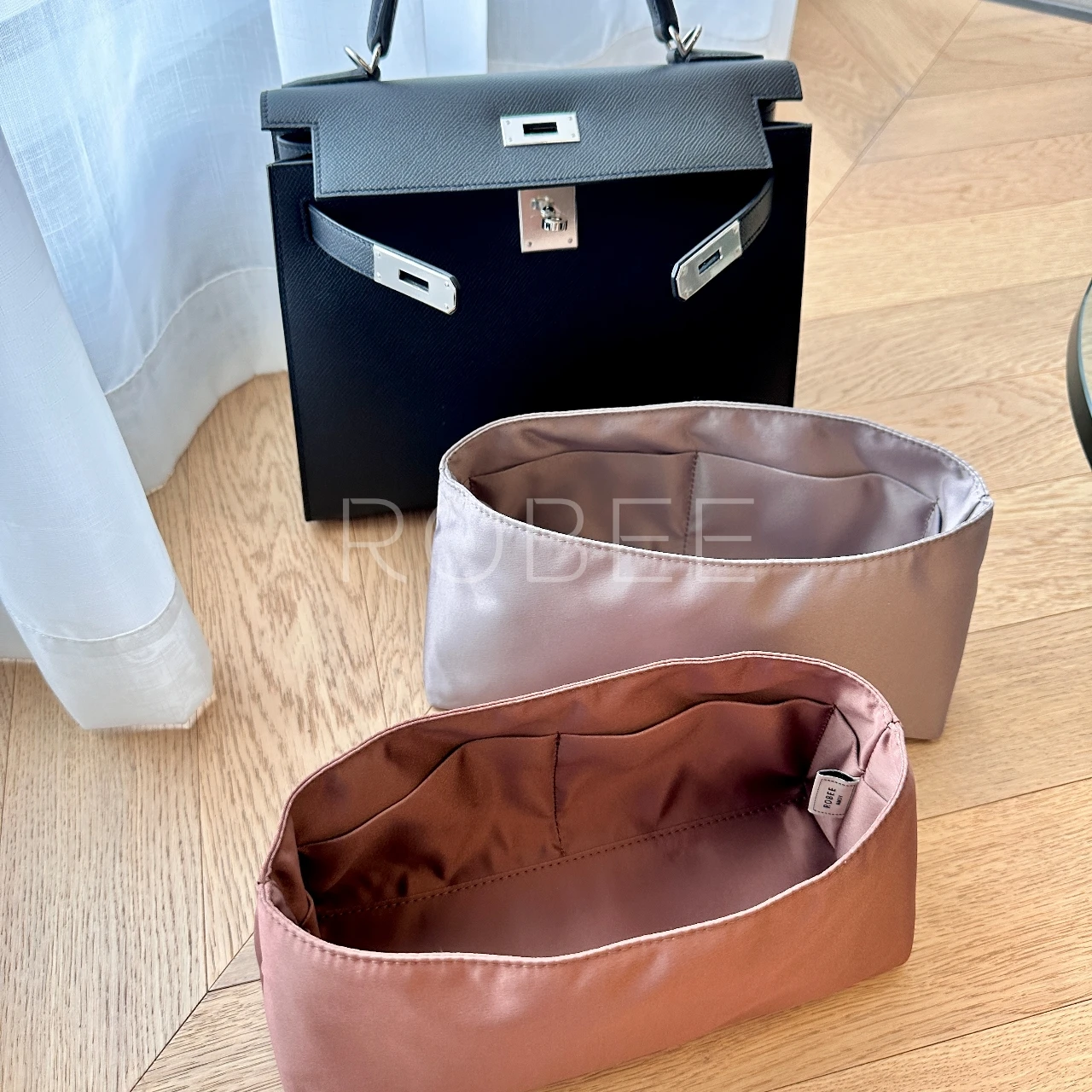 ROBEE For H Mini Kelly II Organizer Insert mini Waterproof Design Satin fabric Premium Fits handbag innerbag 6