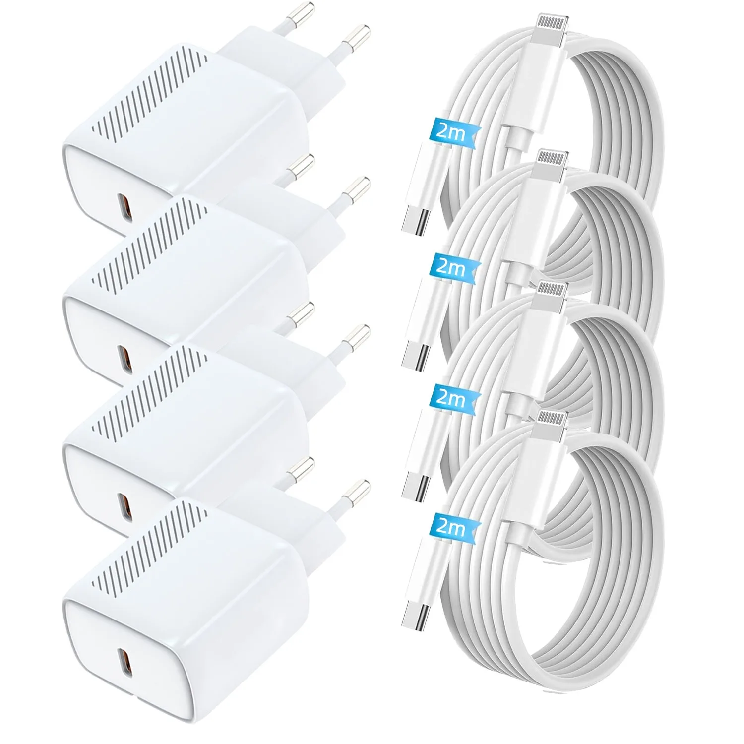 4/3/2/1 Pack Fast Charger for iPhone 14 13 12 11, 20W USB C Power Adapter Charger Plug 2m Cable for iPhone XS iPad 1