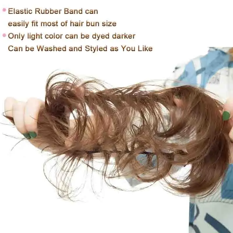 Unisex Adult Human Hair Messy Bun Scrunchie Tousled Updo Chignon Easy-to-Wear Hair Volumizer for Everyday Styling
