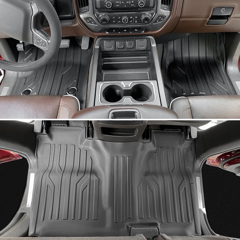 TPE Floor Mats All Weather Front Rear Cargo Liner Mat Waterproof Anti-Slip Foot Pads Accessories for GMC Sierra 2012-