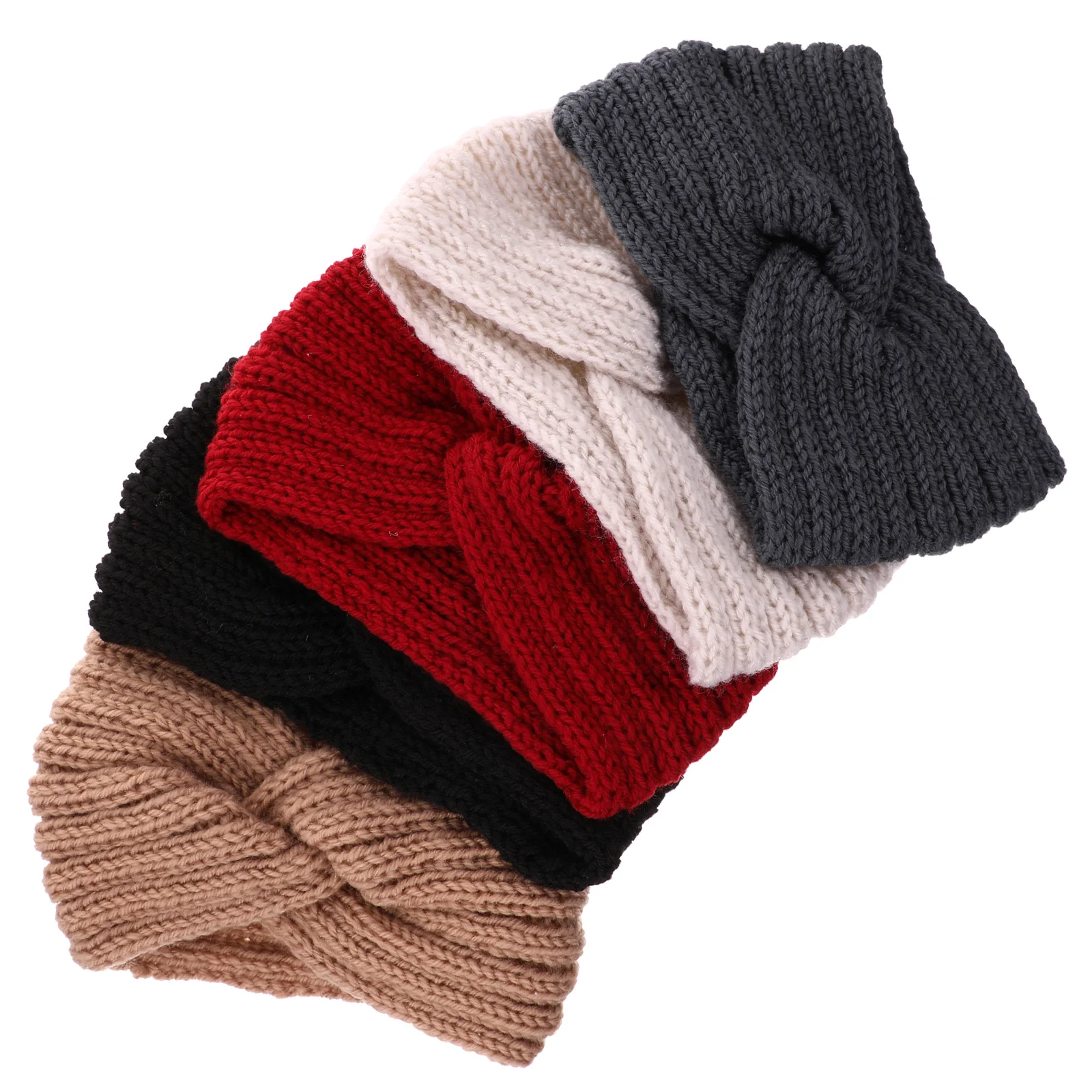 

5 Pcs Crochet Needles Knitting Cross Wool Women Headband Warm Manual Knitted Wrap Hairband Fitness