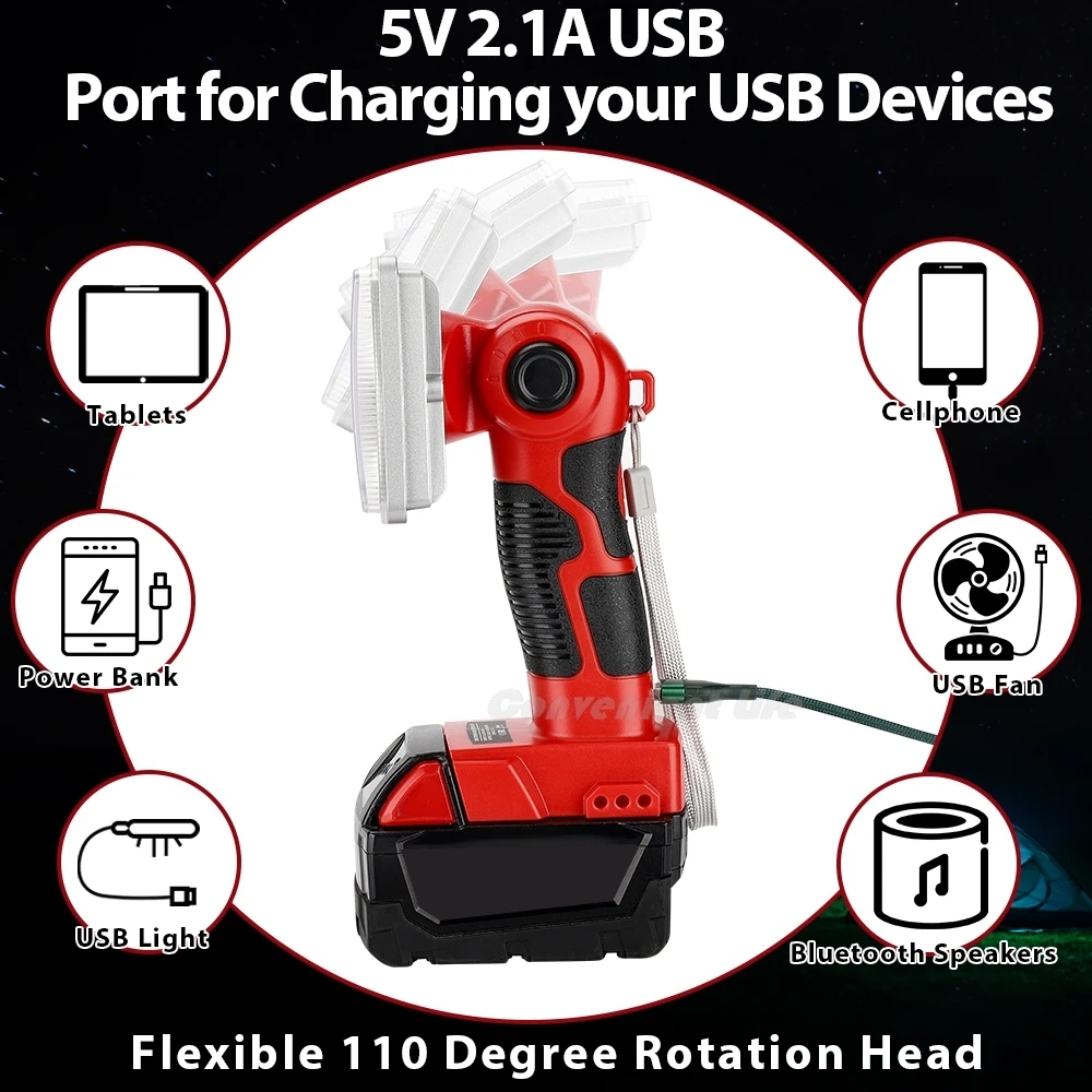 LED Work Light for Milwaukee M&18 18V Battery 18W 2000LM Portable Spotlight Floo