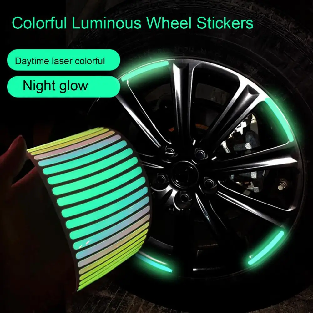 

Car Wheel Decals Daytime Rainbow Effect Glow in Dark Reflective Strip Tire Warning Safety Decals Electric Bike Motorcycle Wheel