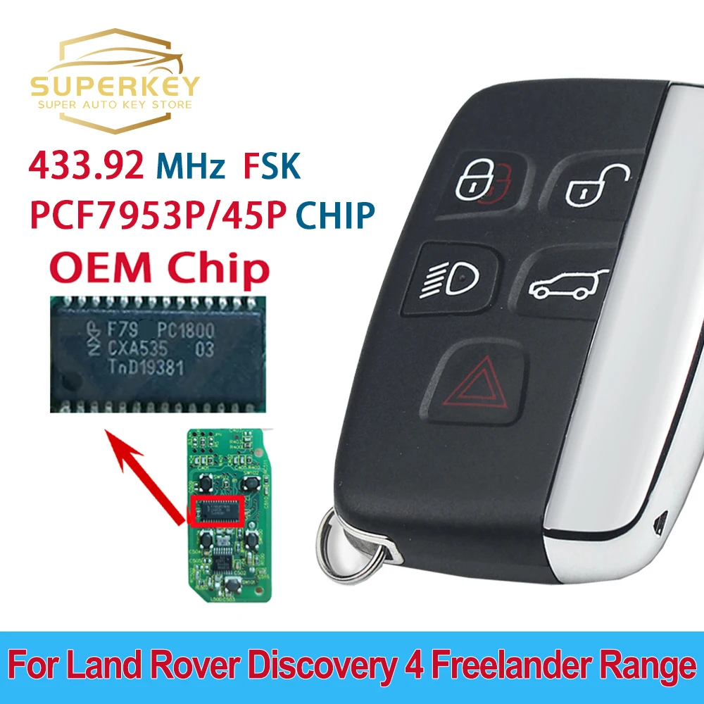 

SUPERKEY 5 кнопок с OEM корпусом дистанционный умный Автомобильный ключ 433 МГц ID49 для Land Rover Discovery 4 Range Sport Evoque Freelander