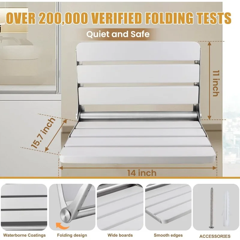 Folding Teak Shower Seat Wall Mounted,Fold Down Shower Seat,Foldable Shower Bench,Home Care Teak Shower Seat Bench for Inside 3