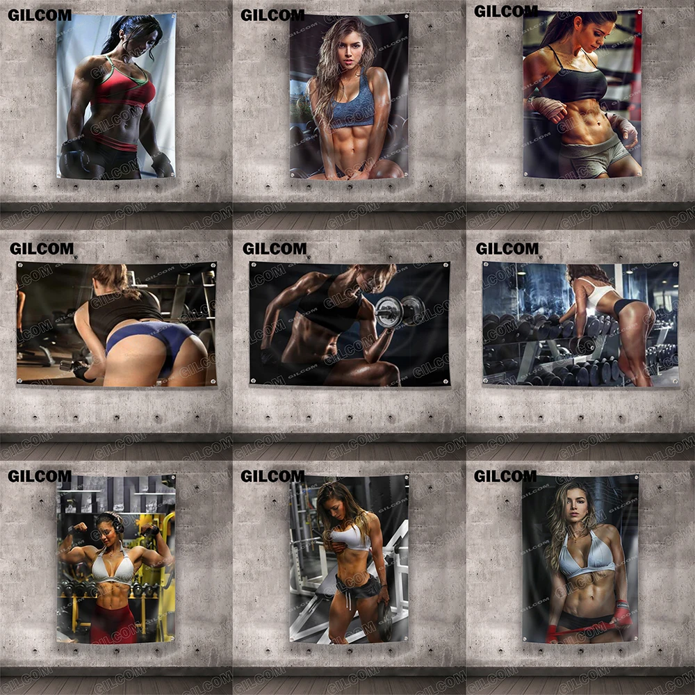Sexy Gym Girl Figure Flag Boxing Decoration Poster Pubblicizza Logo Sport Outdoor Club Banner Stampa Digitale Passacavo In Ottone