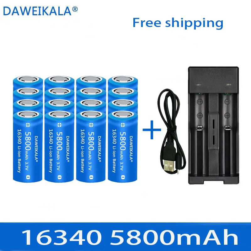

5800mAh rechargeable 3.7V Li-ion 16340 batteries CR123A battery for LED flashlight wall charger, travel for 16340 CR123A battery
