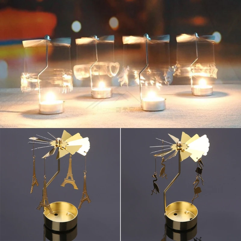 Spinning Rotary Carousel Tea Light Candle Holder Stand Light Gift Wedding Decor candle holders