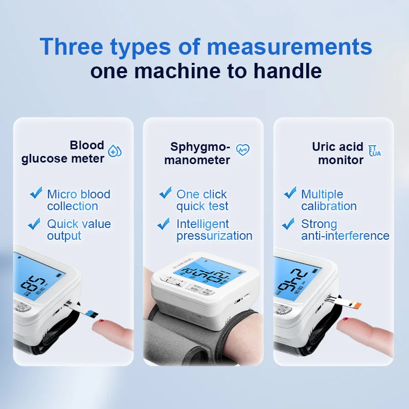 Sinocare YTN11 Blood Pressure Monitor Blood Glucose Meter Uric Acid Tester 3in1 (Meter or only Strips) 2
