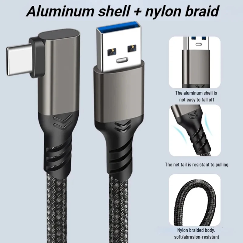High-Speed 90° Elbow Type-C Charging & Data Cable - USB 3.2 GEN2, 60W Power Delivery, Various Lengths