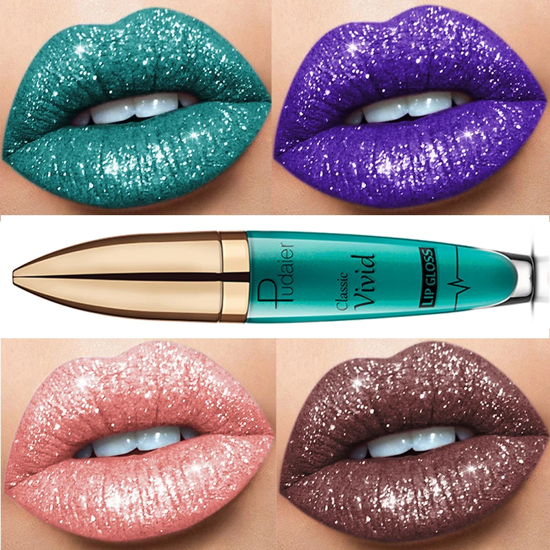 

Glitter Lip Gloss Metallic Lips Tint Batom Diamond Shimmer Lip Stain Makeup 7 Colors Liquid Lipstick Lip Plumper Gloss Maquiagem