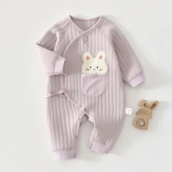 AYNIGIELL الخريف الوليد فراشة معطف سميكة الدافئة بذلة 0-6 أشهر الطفل الكرتون الحيوان نمط القطن الخالص ملابس أطفال 4