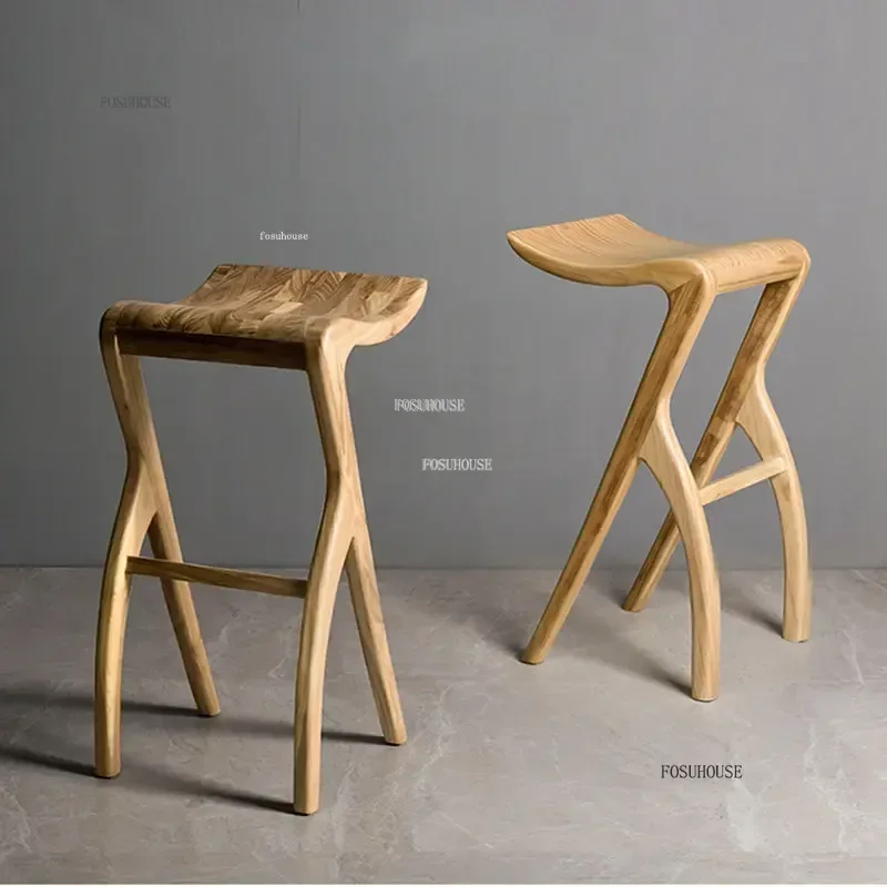 Nordic Creative Bar Chairs Modern Bar Furniture Luxury Front Desk High Stool Home cafe Casual Solid Wood Chair B