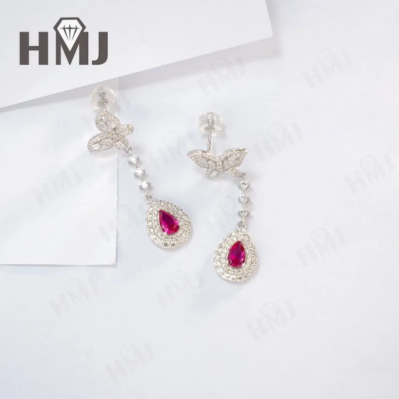 925 Sterling Silber Ohrringe mit Laborgezüchteten Edelsteinen 1ct Birnenförmiger Schliff Grün/Rot/Blau Luxuriöses Muttertagsschmuckgeschenk für Sie Jubiläum – Detail 8