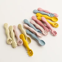 Baby Cartoon Spoon Children's Tableware Set Children Utensil Feeding Set Toddler Silicone Dinnerware Cutlery Baby Accessories 2