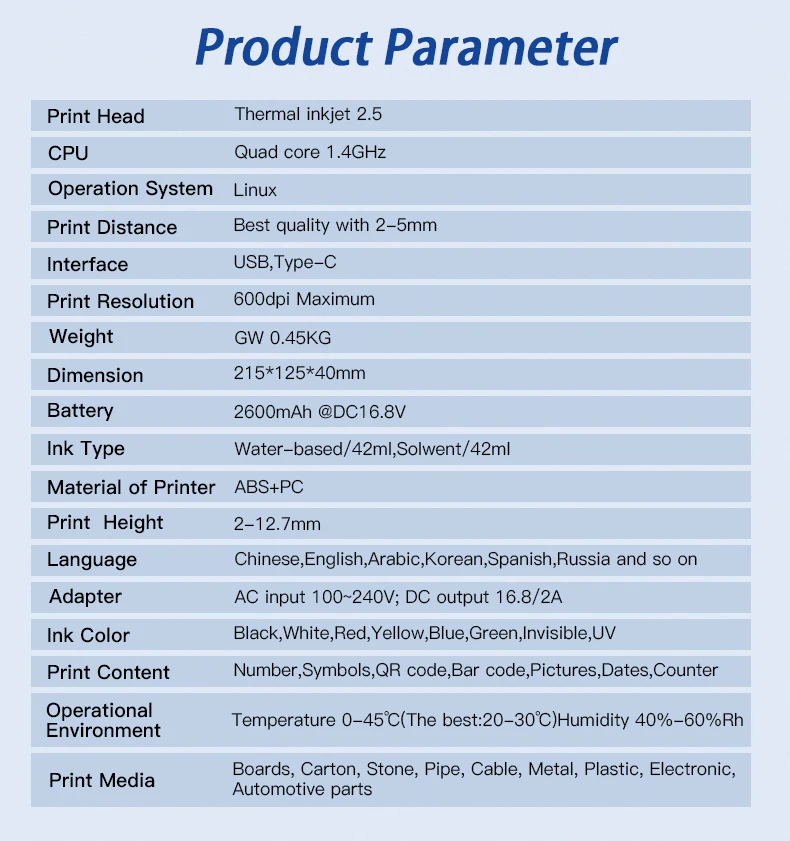 1790PLUS 12.7mm Handheld Printer Text QR Barcode Batch Number Logo Date Label Pr