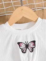Ensemble jupe 2 pièces élégant et décontracté pour filles, printemps et été, t-shirt court à manches courtes avec imprimé papillon blanc + robe à bretelles avec imprimé papillon intégral, adapté aux tenues décontractées quotidiennes des filles de 8 à 12 ans, peut être utilisé comme cadeau. 3