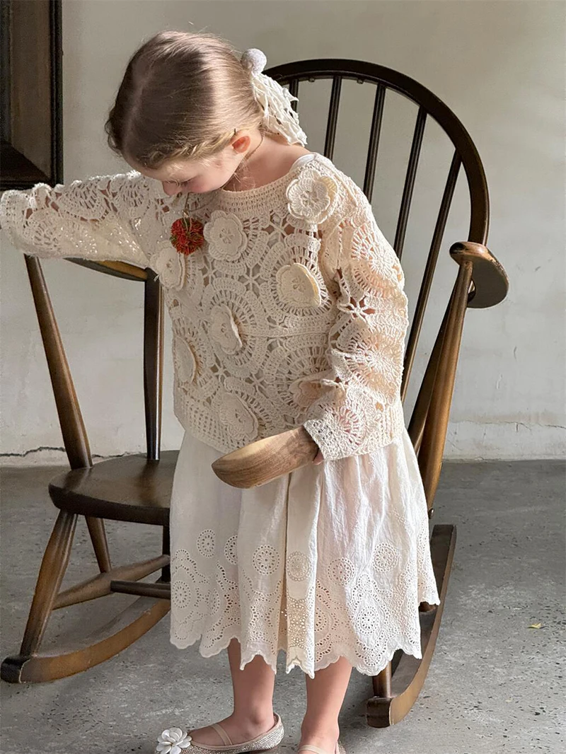 Girls Knitted Floral Sweater Pullover Top