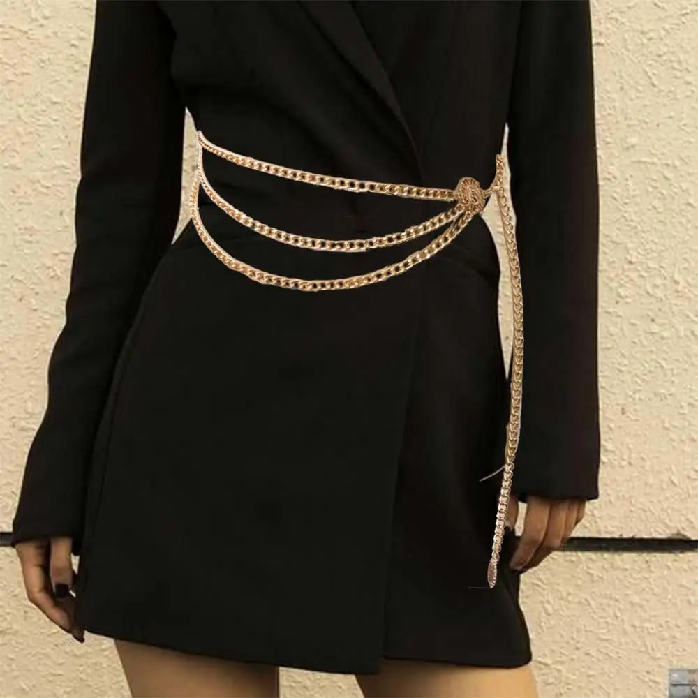 

Three-layer Clothes Decoration Round Pendant Alloy Chains Waist Chain Women Body Chain Metal Belts Aluminum Chain