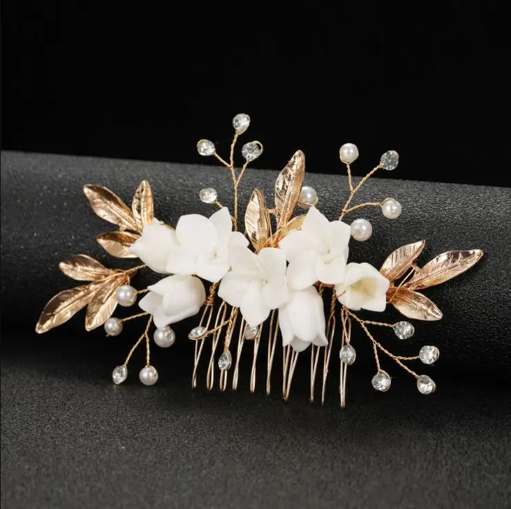 Fatto a mano foglia strass bianco Ceram fiore perle pettine per capelli da sposa accessori per capelli da sposa gioielli da donna