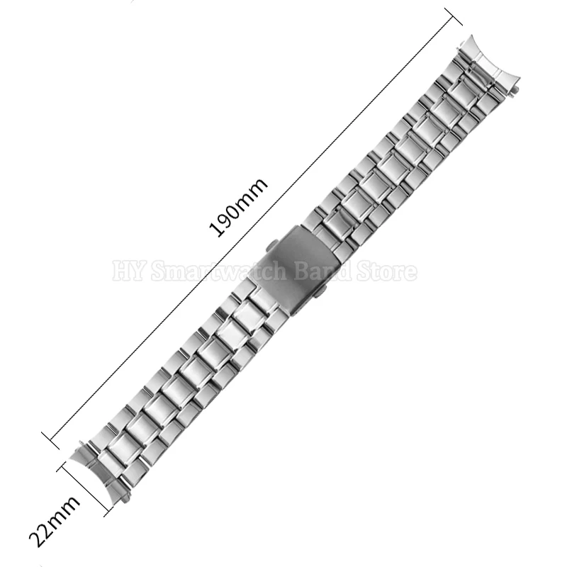 Sleek Stainless Steel Curved End Watch Band with Folding Buckle