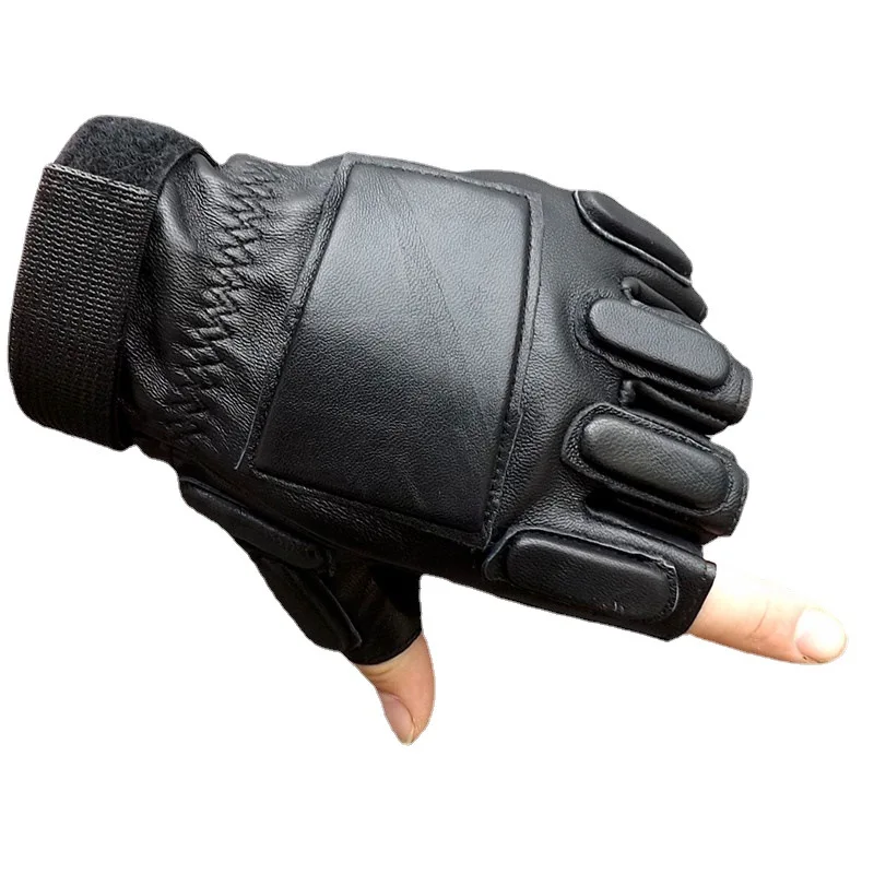 mens leather fingerless gloves Lovers Fingerless Mittens Black Half Finger Outdoor Tactical Mens Leather Driving Gloves - 4