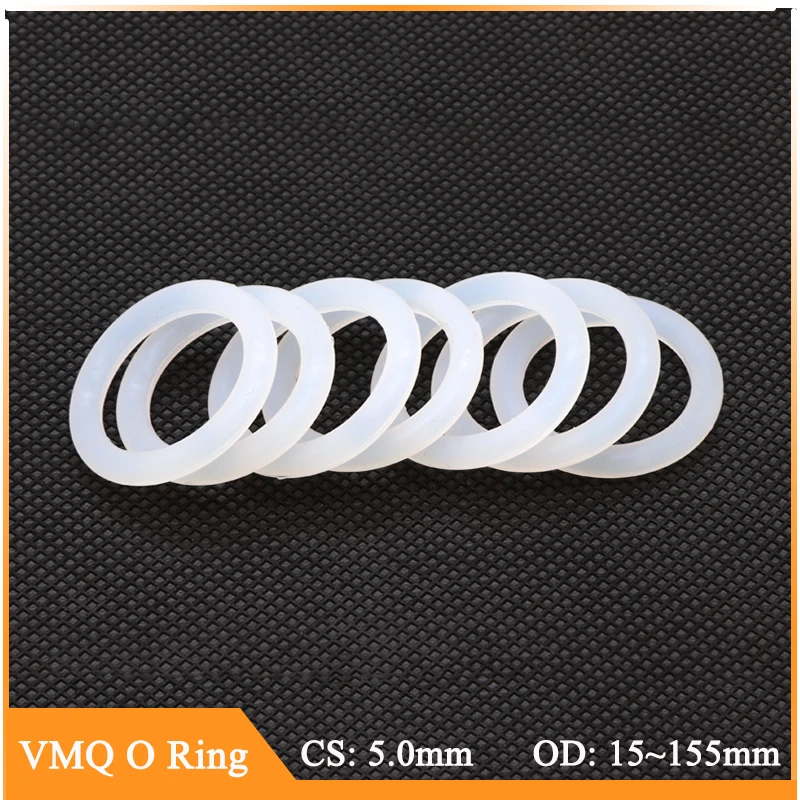 

10Pcs CS 5mm OD 15~155mm White Food Grade Silicone VMQ O Ring Gasket Waterproof Washer Round O Shape O Rings Seal Tool