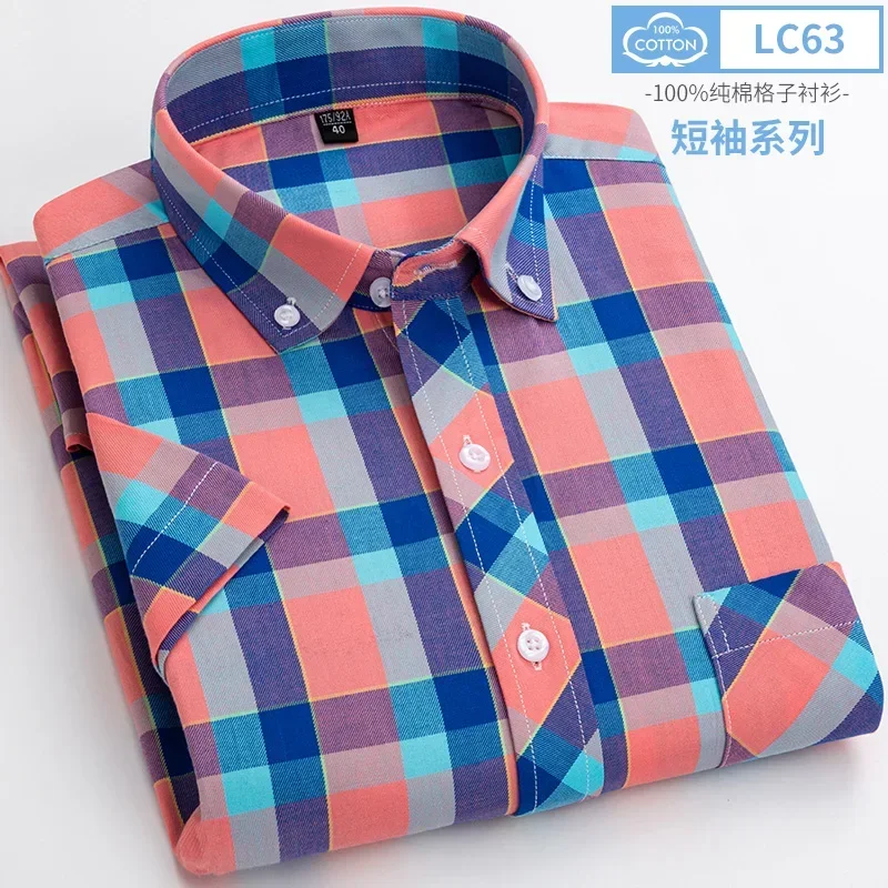 100% Cotton Plaid Young Men Summer Short Sleeve Casual Shirts Plus Size S-8XL Fashion Super Large casual short sleeved shirt,short sleeved shirt