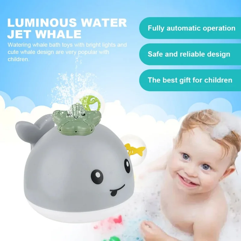 Baby Bath Toys Whale Electric Inductive Water Spray Ball with Light Bathroom Bathtub Swimming Toys for Toddler Infant Children 4