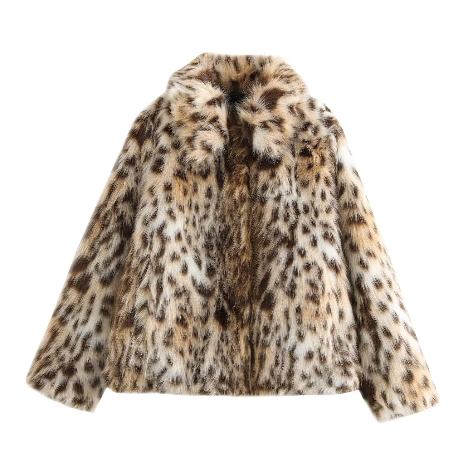 Women's Fashionable High Street Faux Fur Coat Female Autumn Winter Long Sleeved Elegant Commuting Leopard Print Jackets Streetwe