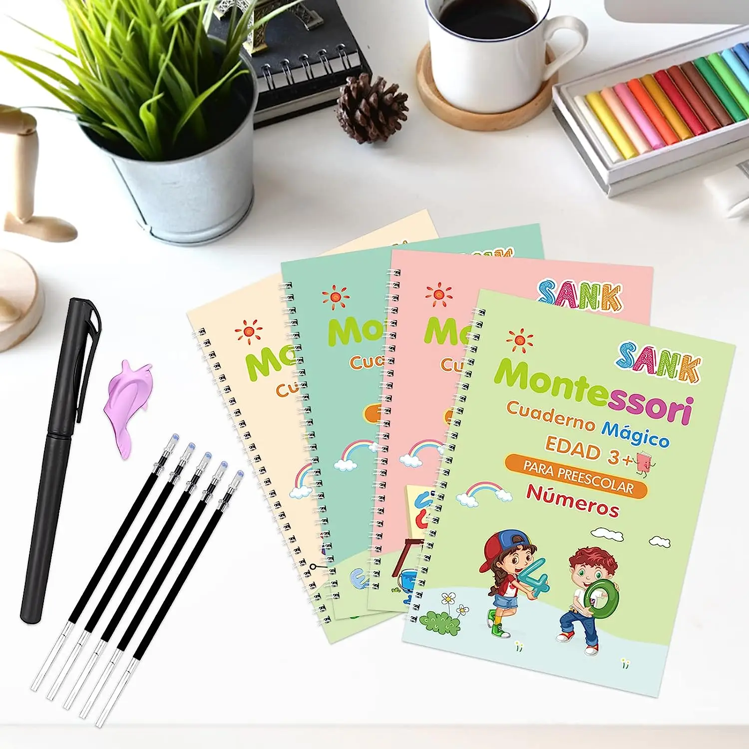 4 Books Magic Writing Book in Spanish Calligraphy Notebook Montessori Kids Reusable Educational Calligraphic Letter Practice Toy 6